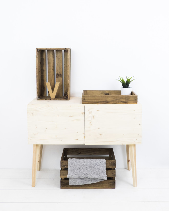 Caja de madera maciza en tono roble oscuro pequeña