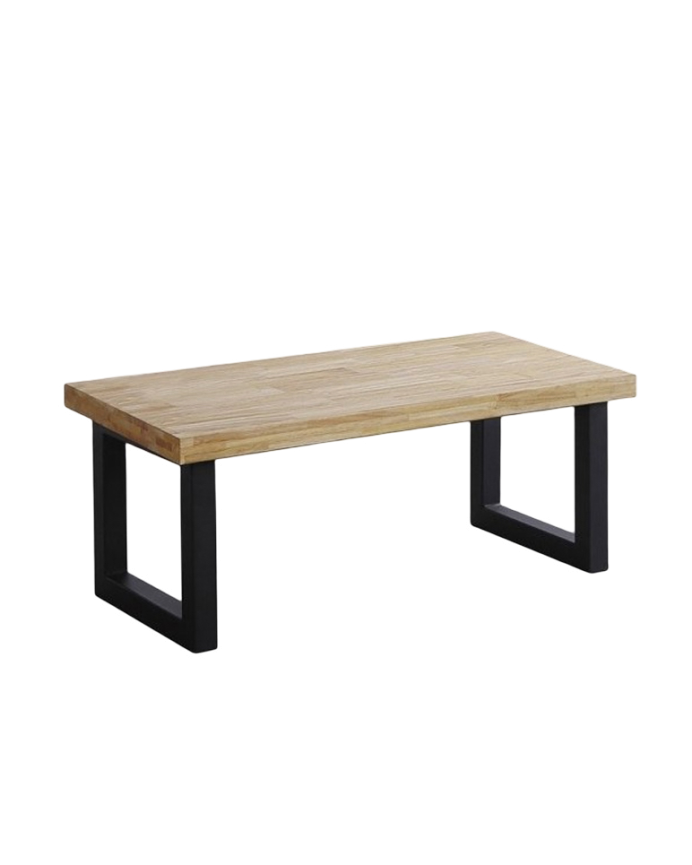 Mesa de centro elevable de madera maciza con patas de hierro color negro de 43x120cm
