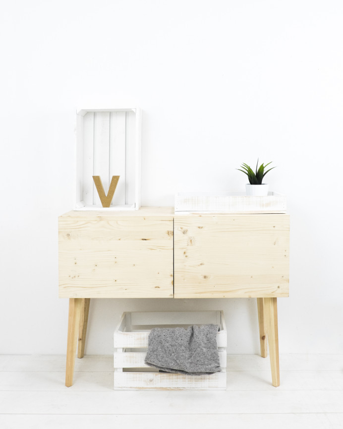 Caja de madera maciza decapada grande