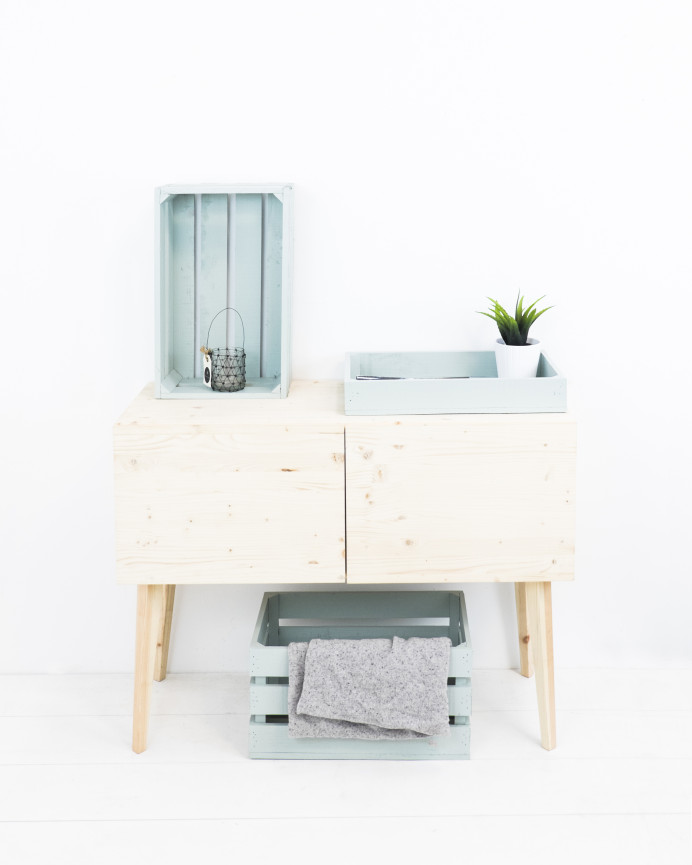 Caja de madera maciza en tono verde azulado grande