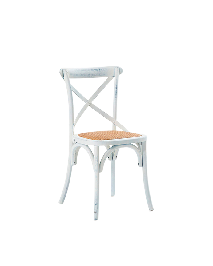 Sillas de madera de olmo con cruceta en el respaldo color blanco de 88x52cm