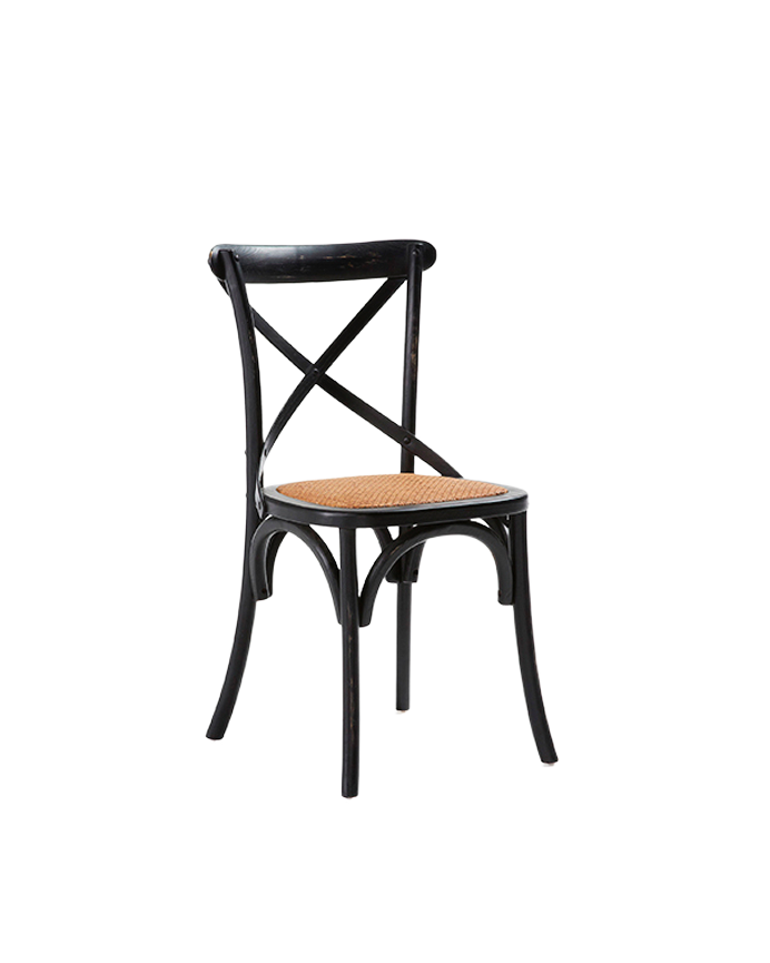 Sillas de madera de olmo con cruceta en el respaldo color negro de 88x52cm
