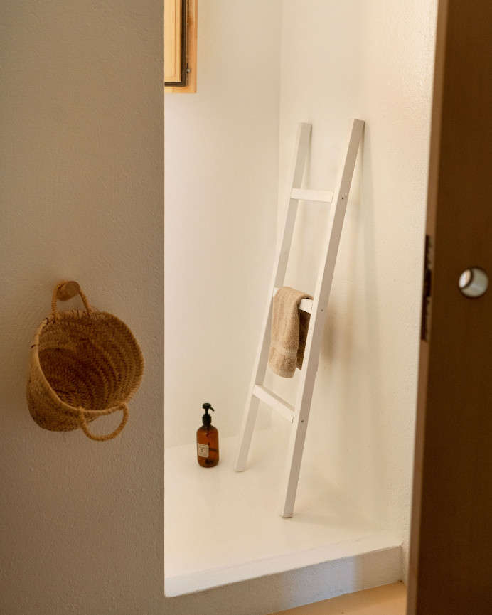 Escalera de madera maciza color blanco de 41x118x4cm