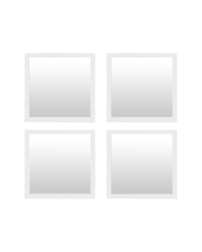 Set de 4 espejos de pared cuadrados de madera tono blanco de 30x30cm