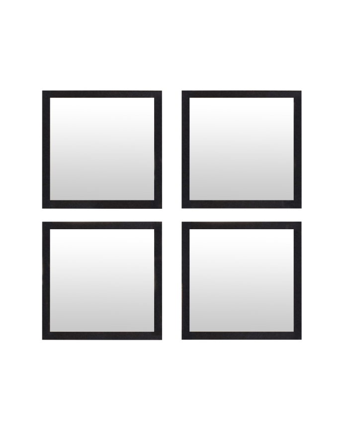 Set de 4 espejos de pared cuadrados de madera tono negro de 30x30cm