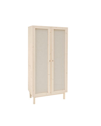 Armario de madera maciza y tejido de lino en tono natural de 180x80cm