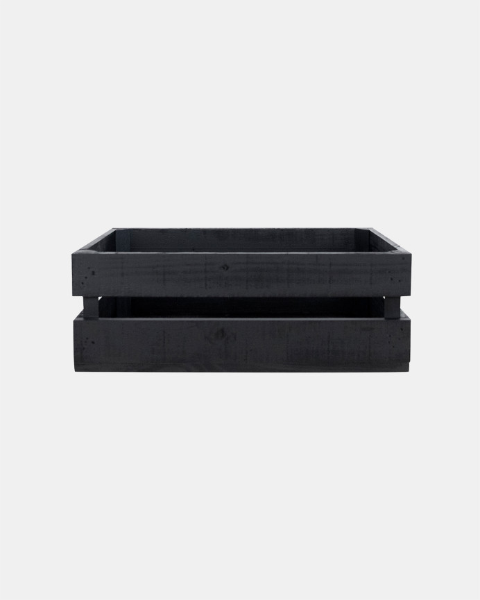 Caja mediana de madera maciza tono negro 49x30,5x17,5cm
