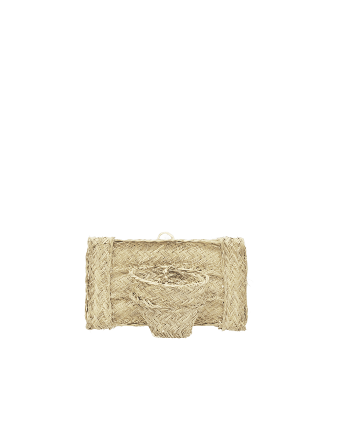 Macetero de pared horizontal de esparto natural y armazón de madera de 40x22cm