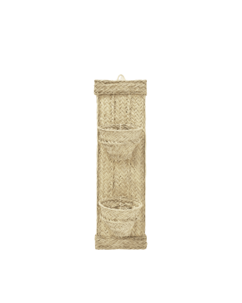 Macetero de pared doble vertical de esparto natural y armazón de madera de 75x22cm