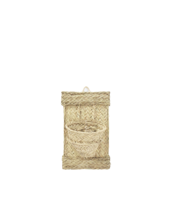 Macetero de pared vertical de esparto natural y armazón de madera de 44x22cm
