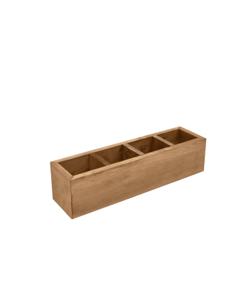 Organizador con cuatro departamentos de madera maciza tono roble oscuro de 10x40cm