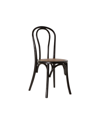 Sillas de estructura de madera con acabado en negro con rejillas de ratán como sillín de 89x43cm