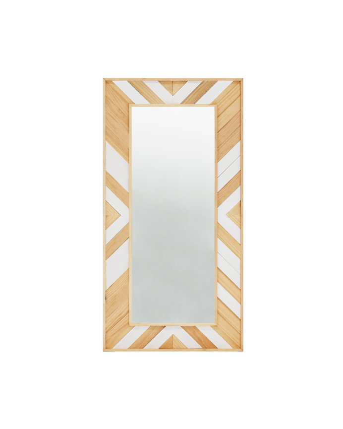 Espejo efecto madera maciza en tono natural y blanco de 163x84cm