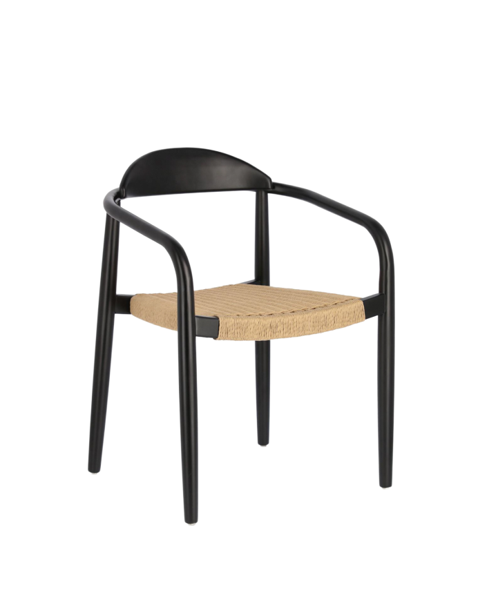 Sillas con estructura de madera de eucalipto y asiento de cuerda color natural de 77x50cm