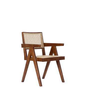 Sillón de madera de olmo con asiento y respaldo de cannage tono marrón de 86x57cm