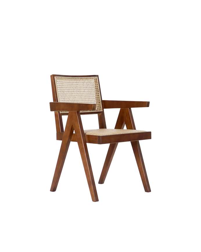 Sillón de madera de olmo con asiento y respaldo de cannage tono marrón de 86x57cm