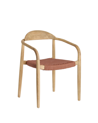 Sillas con estructura de madera de eucalipto y asiento de cuerda color rojo de 77x50cm