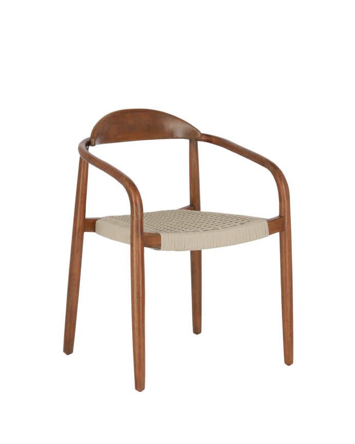 Sillas con estructura de madera de eucalipto y asiento de cuerda color beige de 78x50cm