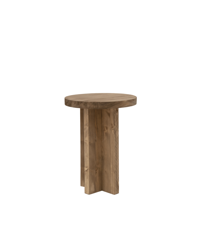 Taburete de madera maciza en tono roble oscuro de 45x35cm