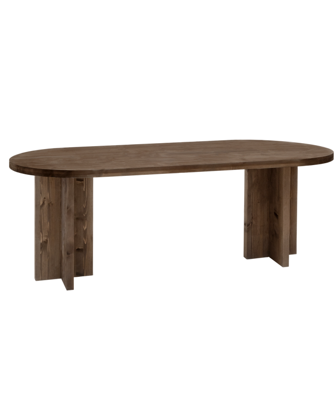 Mesa de comedor de madera maciza ovalada en tono nogal de varias medidas