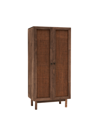 Armario de madera maciza y rafia en tono nogal 180x80cm