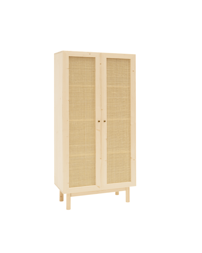 Armario elaborado con madera de abeto y tejido de médula de ratán de 180x80cm