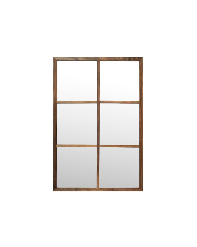 Espejo rectangular de pared tipo ventana elaborado con madera de DM en acabado roble oscuro de 90x60cm