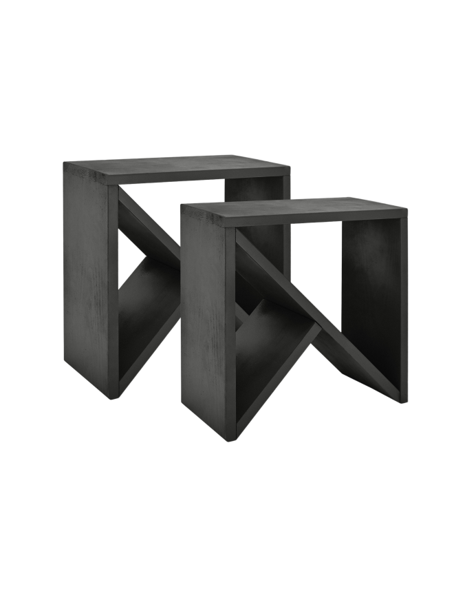 Pack 2 mesitas de madera maciza en tono negro de varias medidas