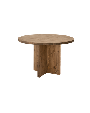 Mesa de comedor redonda de madera maciza en tono roble oscuro de Ø110