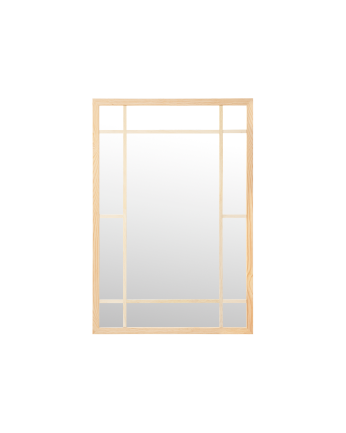 Espejo rectangular de pared tipo ventana elaborado con madera de acabado natural