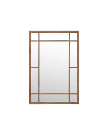 Espejo rectangular de pared tipo ventana elaborado con madera de acabado roble oscuro