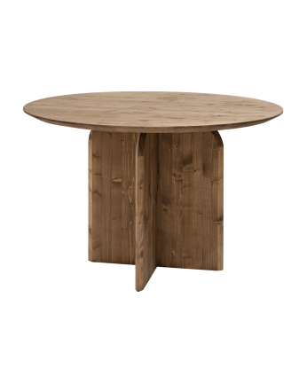 Mesa de comedor redonda de madera maciza en tono roble oscuro de 110cm