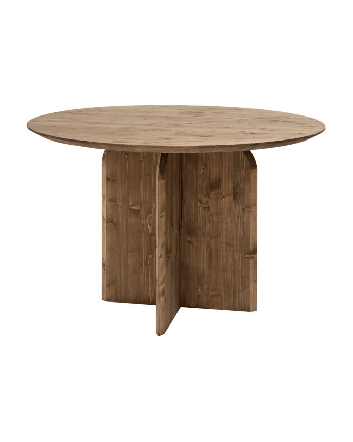Mesa de comedor redonda de madera maciza en tono roble oscuro de 110cm