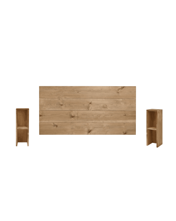 Pack cabecero y mesitas de madera maciza en tono roble oscuro de varias medidas