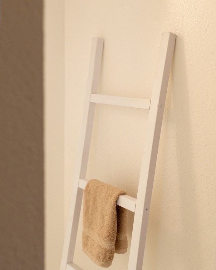 Escalera de madera maciza color blanco de 41x118x4cm