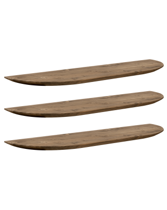 Pack 3 estanterías redondeadas de madera maciza flotantes tono roble oscuro varias medidas