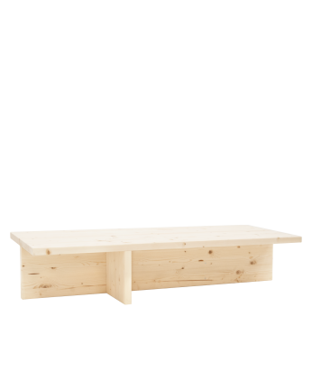 Mesa de centro de madera maciza en tono natural de 124x27cm