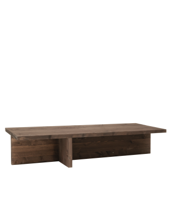 Mesa de centro de madera maciza en tono nogal de 124x27cm