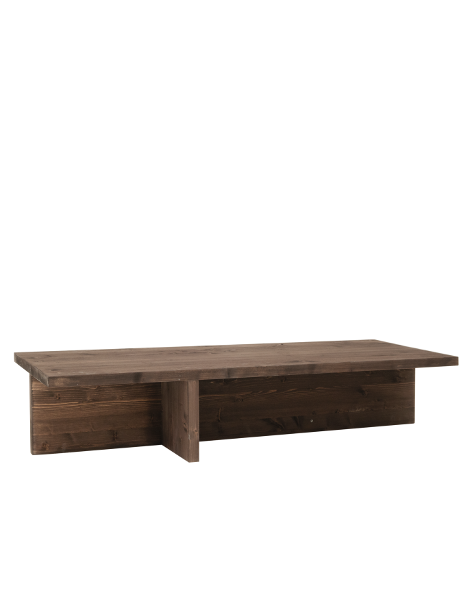 Mesa de centro de madera maciza en tono nogal de 124x27cm
