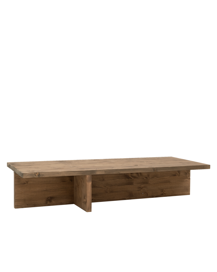Mesa de centro de madera maciza en tono roble oscuro de 124x27cm