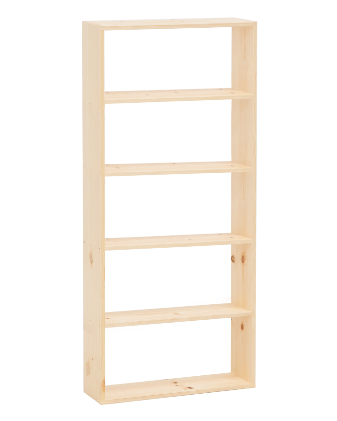 Estantería de madera maciza tono natural con 4 estantes
