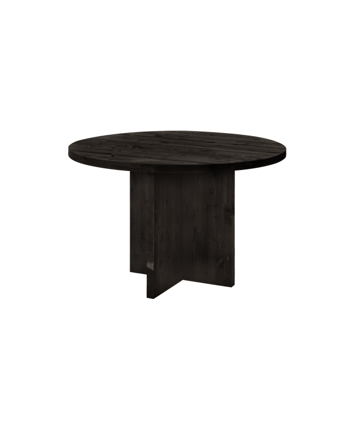 Mesa de comedor redonda de madera maciza en tono negro de Ø110cm
