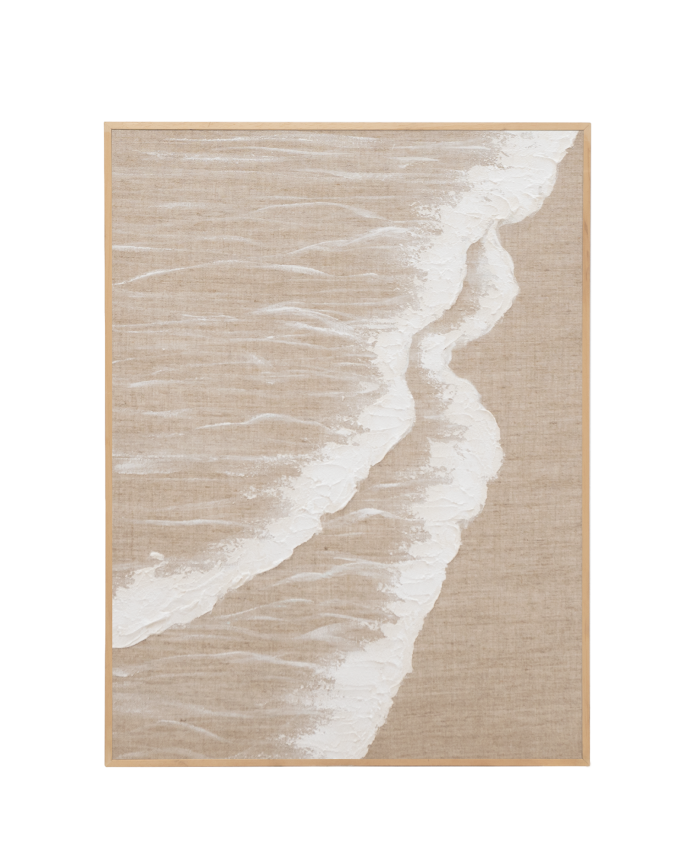 Cuadro beige y blanco decorativo sobre lino con bastidor de madera pintado artesanalmente con pintura al óleo en varias medidas
