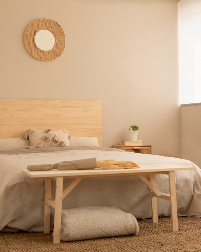 Banqueta de madera maciza en tono natural de 120x45cm