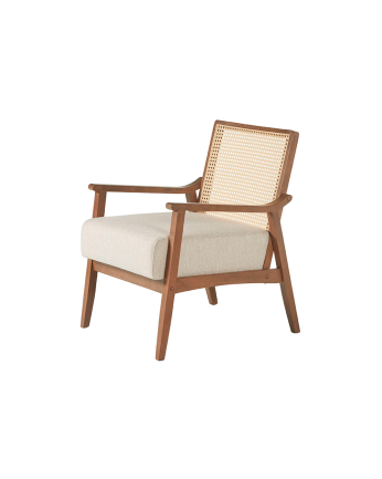 Butaca de madera maciza con asiento de espuma y fibra en acabado nogal de 78x68cm