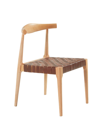Silla de madera maciza con asiento trenzado marrón y patas en tono natural de 81cm 