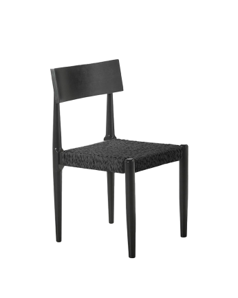 Silla de madera maciza con asiento de cuerda en tono negro de 81cm