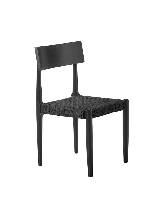 Silla de madera maciza con asiento de cuerda en tono negro de 81cm
