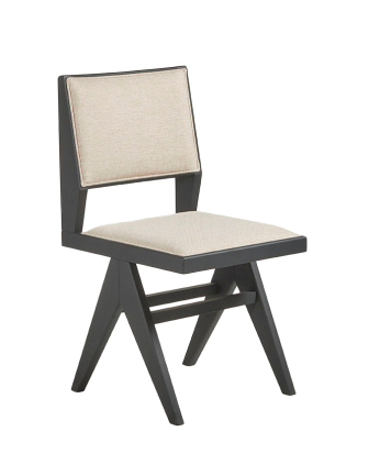 Silla de madera maciza con asiento tapizado en tono negro de 88cm 