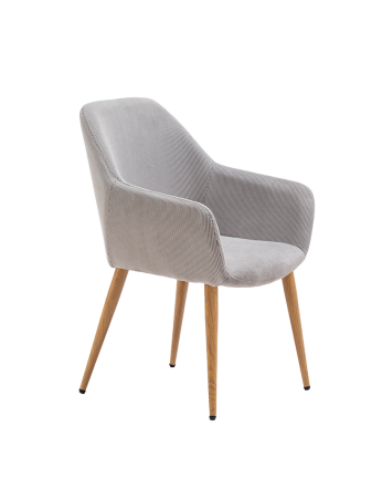 Silla de pana color gris con patas de metal tono roble de 84cm 